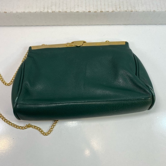 Vintage Sadie Rivers Gold Tone Chain Green Leather Clutch Purse Crossbody 10x6” - Picture 5 of 16